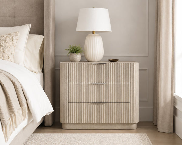 Bernhardt Lucerne Large 3-Drawer Nightstand in Alba Finish with USB Charging
