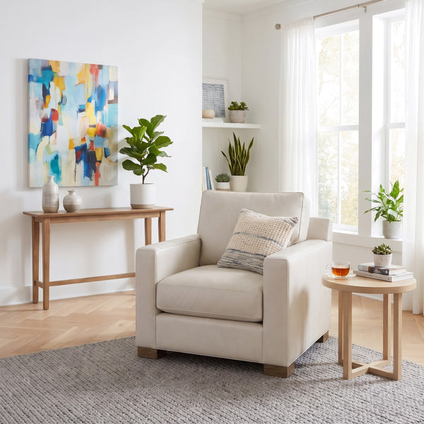 King Hickory Chelsea Leather Chair in No Regrets Pearl and Aged Gray