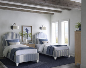 Tide & Timber White Maple Twin Blue Striped Upholstered Bed