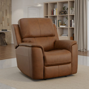 Flexsteel Harrison Leather Triple Power Recliner with Heat & Massage in Caramel