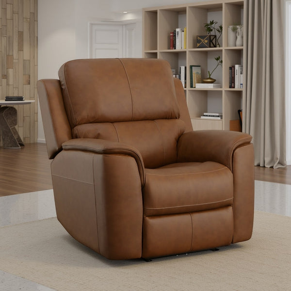 Flexsteel Harrison Leather Triple Power Recliner with Heat & Massage in Caramel