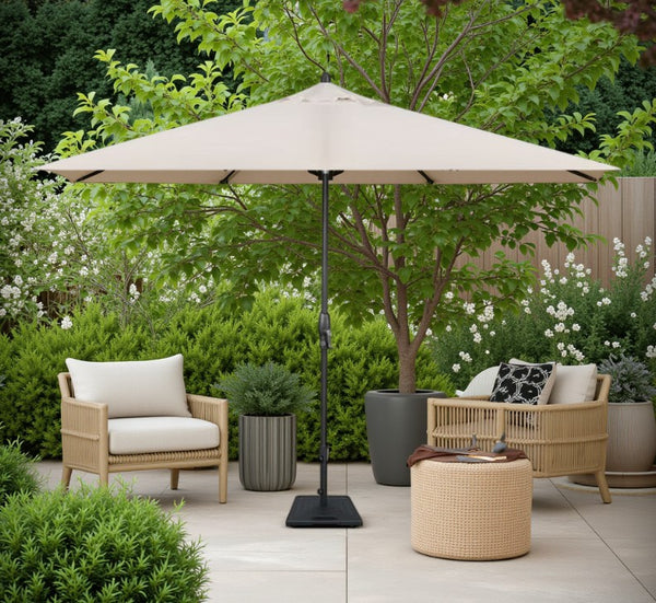 Treasure Garden Vanilla Auto Tilt Market Anthracite Pole Umbrella with 50Lb Art Deco Base