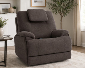Flexsteel MODEL 4+ Power Lift Recliner with Power Headrest, Power Lumbar, Heat & Massage Umber