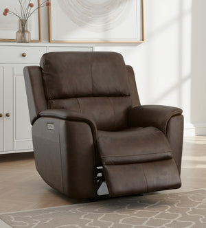 Flexsteel Harrison Leather Triple Power Recliner with Heat & Massage in Burnt Umber