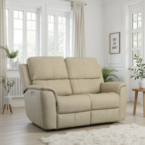 Flexsteel Harrison Leather Triple Power Loveseat with Heat & Massage in Beige