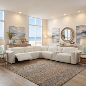 Aspen 6-Piece Power Reclining Sectional in Snow White Leather
