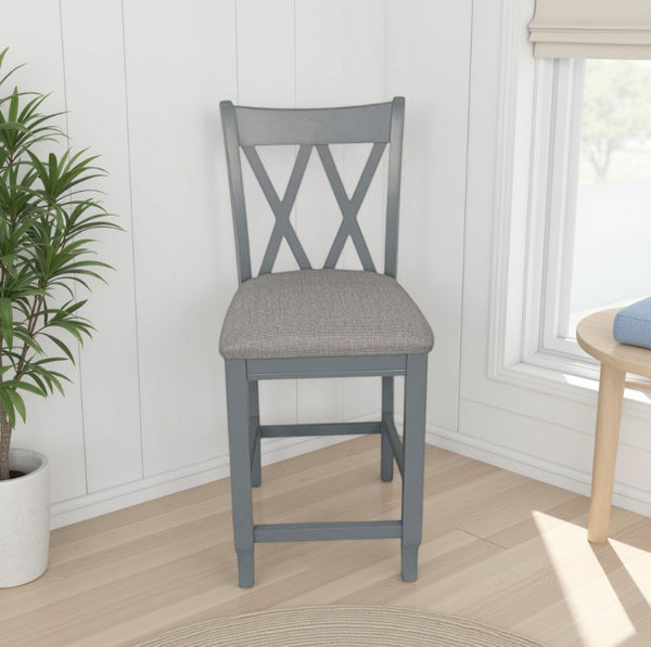 John Thomas Upholstered Stool in Smoke & Phoebe Slate