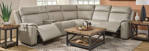 Flexsteel Vernon 6-Piece Triple Power Dove Grey Fabric Sectional with Power Headrest, Lumbar, Heat & Massage