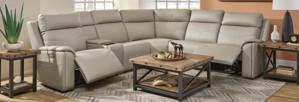 Flexsteel Vernon 6-Piece Triple Power Dove Grey Fabric Sectional with Power Headrest, Lumbar, Heat & Massage