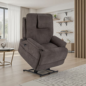 Flexsteel Zecliner Model 2+ Umber Fabric Power Lift Sleep Recliner with Power Headrest, Lumbar, Heat & Massage