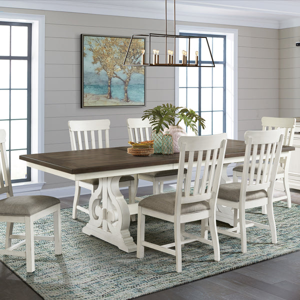 Intercon Drake Two-Toned Rustic White & French Oak Finish Dining Table with Self Storing Leaf