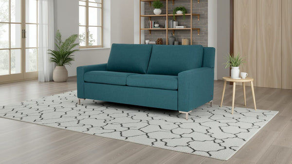 American Leather Bryson 75 Inch Pashmina Teal Fabric Queen Comfort Sleeper with Polished Nickel Finish