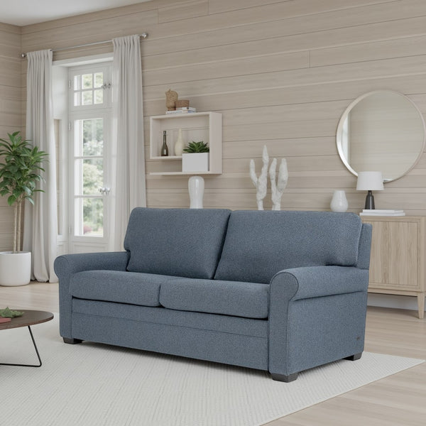 American Leather Gaines 84 Inch Tonic Indigo Fabric Queen Plus Comfort Sleeper with Mink Finish