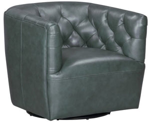 Leather Italia Mira Forest Green Leather Tufted Back Swivel Chair