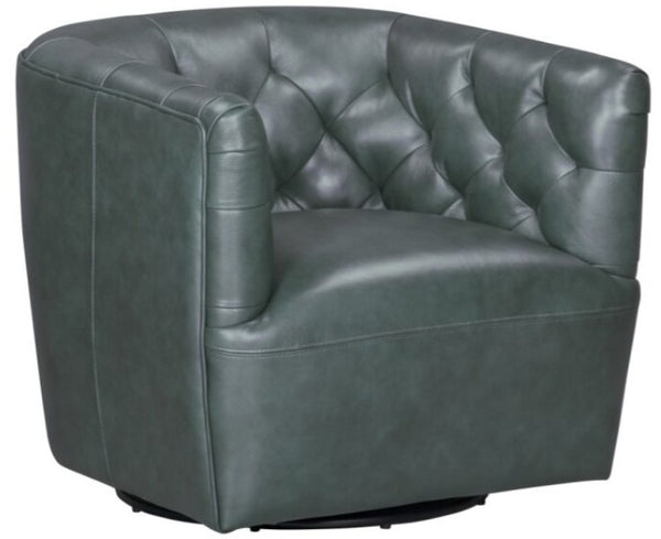 Leather Italia Mira Forest Green Leather Tufted Back Swivel Chair