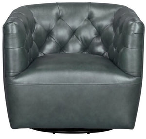 Leather Italia Mira Forest Green Leather Tufted Back Swivel Chair