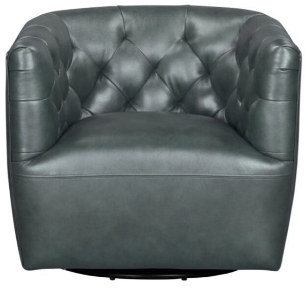 Leather Italia Mira Forest Green Leather Tufted Back Swivel Chair