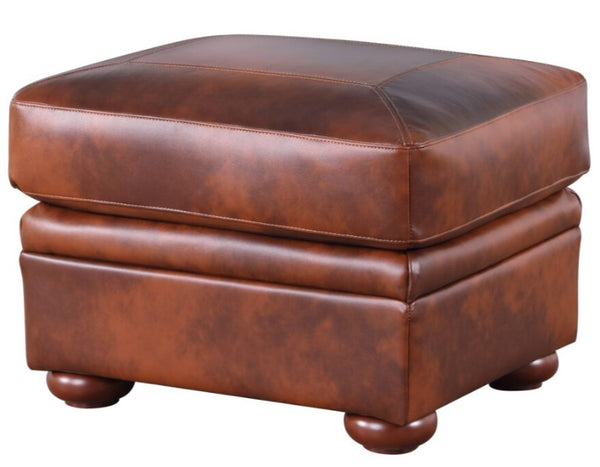 Leather Italia Arizona Marco Leather Ottoman with Nailhead Trim