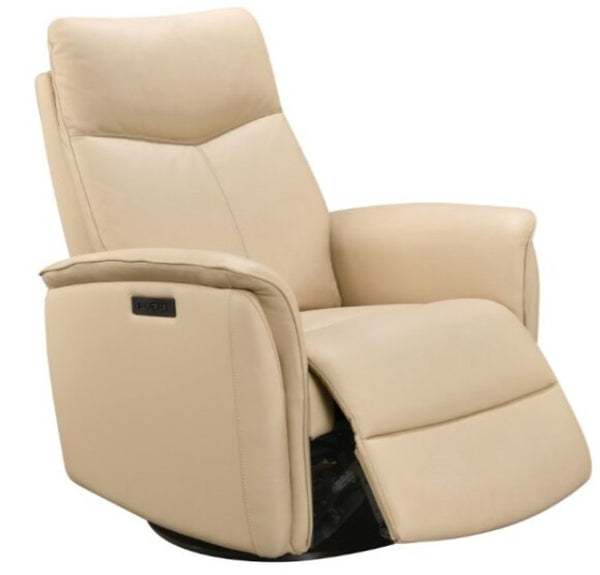 Leather Italia Inman Taupe Leather Swivel Chair with USB, Power Headrest & Footrest