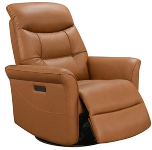 Leather Italia Jennings Camel Leather Swivel Glider Chair with USB, Power Headrest & Footrest