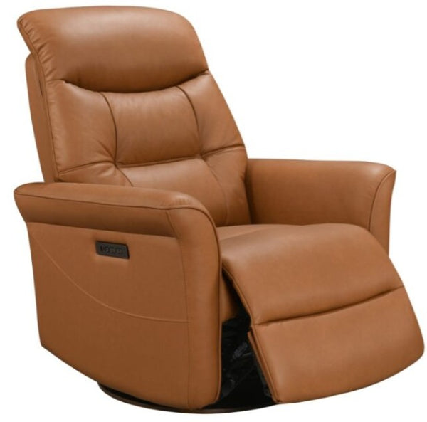 Leather Italia Jennings Camel Leather Swivel Glider Chair with USB, Power Headrest & Footrest