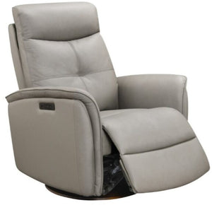 Leather Italia Kelly Grey Leather Swivel Glider Chair with USB, Power Headrest & Footrest