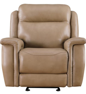 Leather Italia Fischer Saddle Leather Glider Recliner Chair with USB, Power Headrest & Footrest