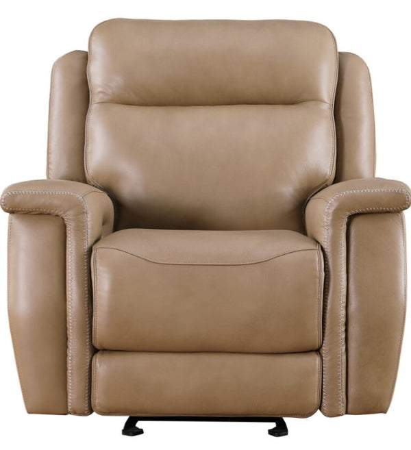 Leather Italia Fischer Saddle Leather Glider Recliner Chair with USB, Power Headrest & Footrest