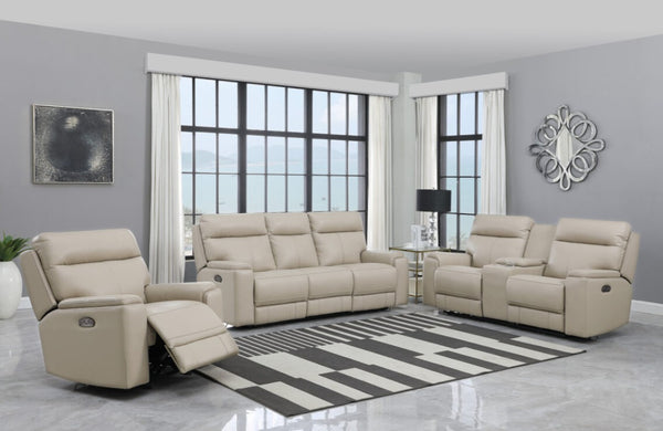 Leather Italia Bryant Taupe Leather Glider Recliner Chair with USB, Power Headrest & Footrest