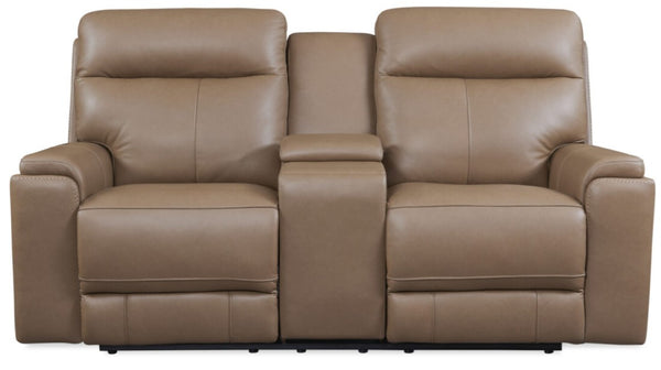 Leather Italia Bryant Tuscan Tan Leather Loveseat with USB, Power Headrest & Footrest