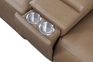 Leather Italia Bryant Tuscan Tan Leather Loveseat with USB, Power Headrest & Footrest