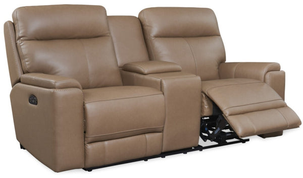 Leather Italia Bryant Tuscan Tan Leather Loveseat with USB, Power Headrest & Footrest