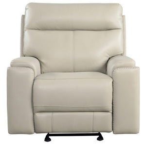 Leather Italia Bryant Taupe Leather Glider Recliner Chair with USB, Power Headrest & Footrest