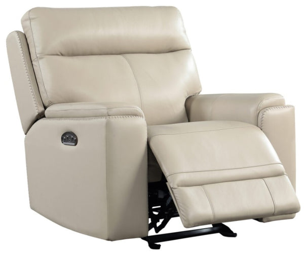 Leather Italia Bryant Taupe Leather Glider Recliner Chair with USB, Power Headrest & Footrest