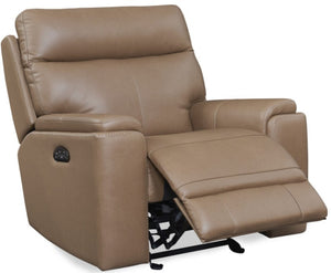 Leather Italia Bryant Tuscan Tan Leather Glider Recliner Chair with USB, Power Headrest & Footrest