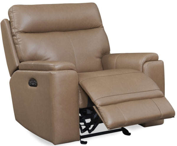 Leather Italia Bryant Tuscan Tan Leather Glider Recliner Chair with USB, Power Headrest & Footrest