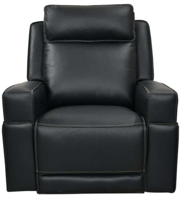 Leather Italia Valley Black Leather Glider Recliner Chair with USB, Power Headrest & Footrest