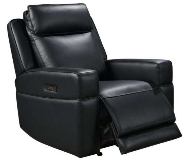 Leather Italia Valley Black Leather Glider Recliner Chair with USB, Power Headrest & Footrest