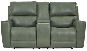 Leather Italia Laredo Zero Gravity Sage Moss Leather Loveseat with USB, Power Headrest & Footrest