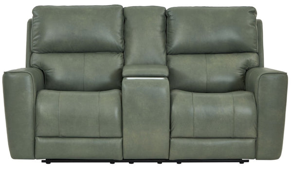 Leather Italia Laredo Zero Gravity Sage Moss Leather Loveseat with USB, Power Headrest & Footrest