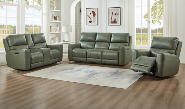 Leather Italia Laredo Zero Gravity Sage Moss Leather Loveseat with USB, Power Headrest & Footrest