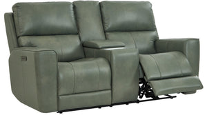 Leather Italia Laredo Zero Gravity Sage Moss Leather Loveseat with USB, Power Headrest & Footrest