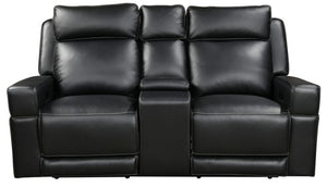 Leather Italia Valley Zero Gravity Black Leather Console Loveseat with USB, Power Headrest & Footrest