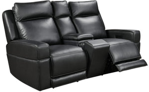 Leather Italia Valley Zero Gravity Black Leather Console Loveseat with USB, Power Headrest & Footrest