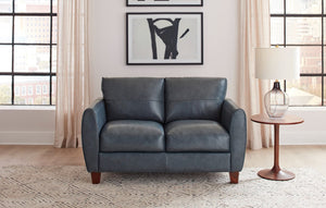 Leather Italia Traverse Blue Leather Loveseat
