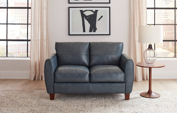 Leather Italia Traverse Blue Leather Loveseat