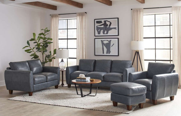 Leather Italia Traverse Blue Leather Loveseat