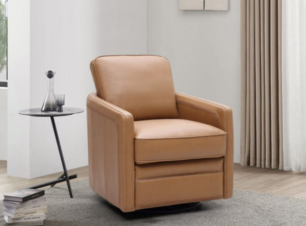 Leather Italia Turner Camel Leather Swivel Glider Chair