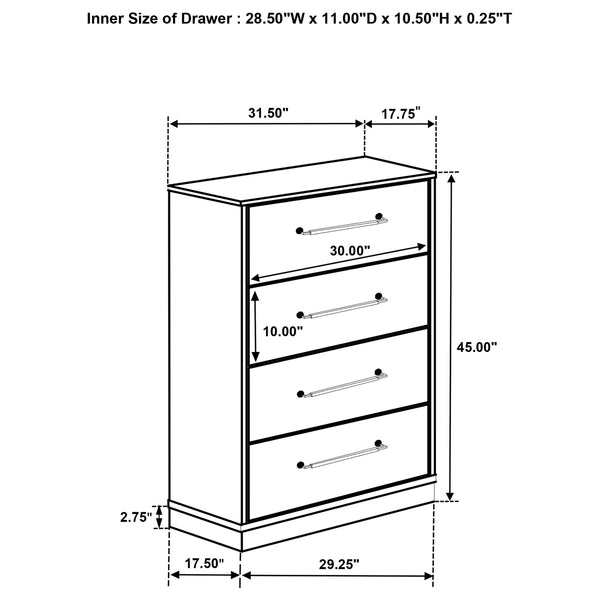 Coaster Fenwick 4-Drawer Chest Of Drawers Grey Oak