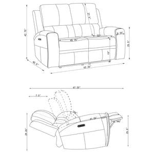 Coaster Brickston 2-Piece Triple Power Reclining Sofa Set Charcoal